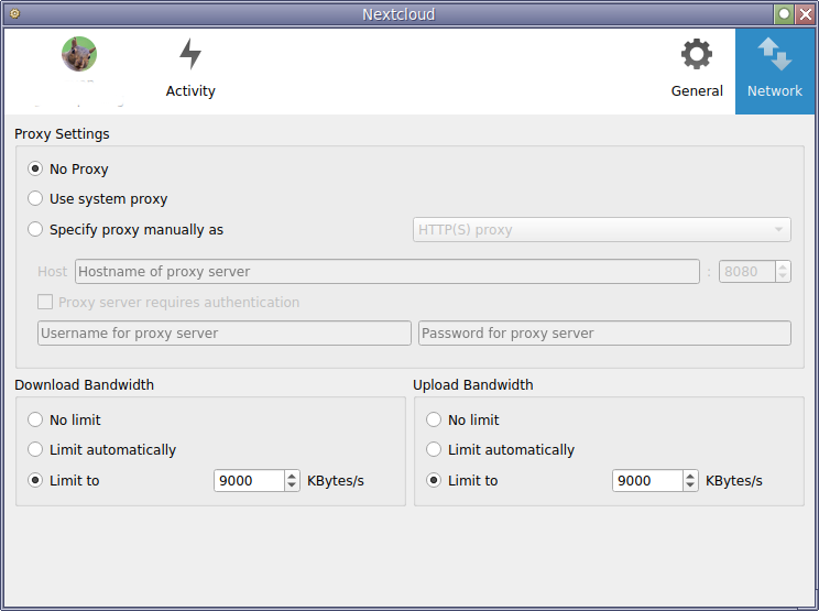 Nextcloud Desktop Network Settings - disable bandwidth limits